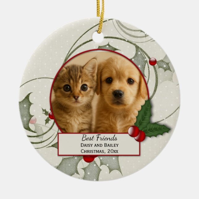Chaton et chiot Meilleur ornement de Noël des amis (Devant)