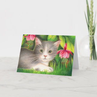 Chaton fuchsia - carte de voeux mignonne de chat