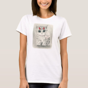 Chaton mignon de diable, petit T-shirt rouge d'art