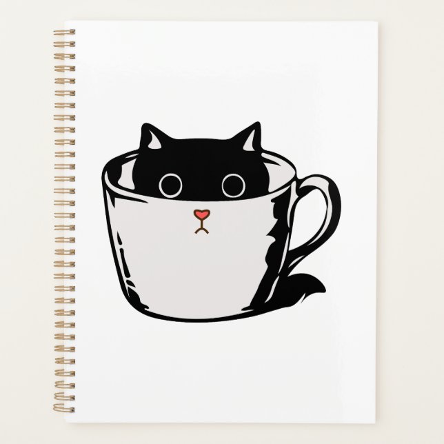 Chaton noir avec nez rouge caché dans une tasse (Devant)