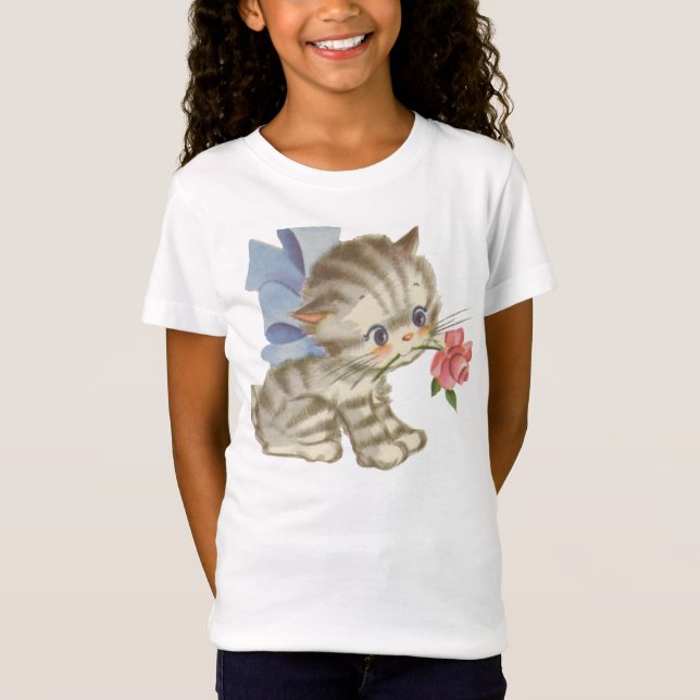 Chaton tenant un T-shirt de filles de rose (Devant)