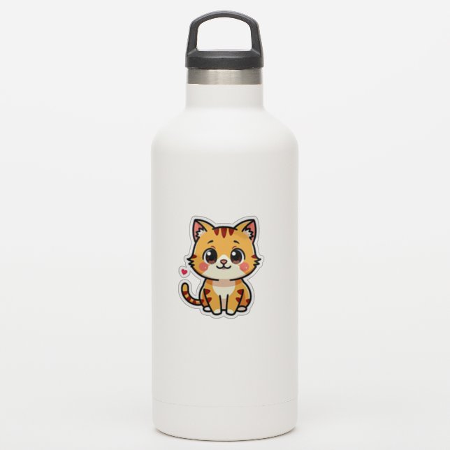 Chaton tigré orange souriant – Autocollant mignon (Gourde)