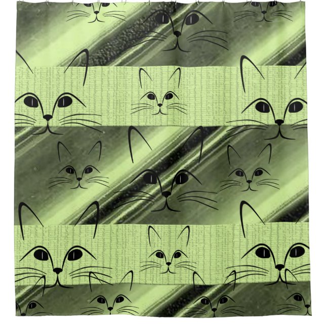 chaton vert rideau de douche pour enfants (Devant)