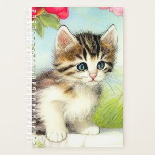 Chaton vintage blanc et Brown avec fleurs