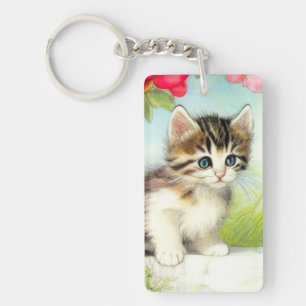 Chaton vintage blanc et Brown avec fleurs