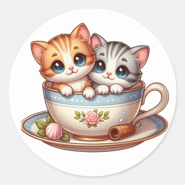 Chatons en tasse de thé Stickers (Devant)