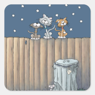 Chats Alley sur une clôture Sticker Carré