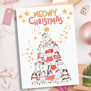 Chats amusants Xmas Arbre Meowy Noël Carte pliée