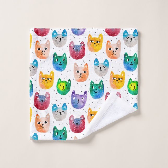 Chats aquarelles et amis (Gant de toilette)