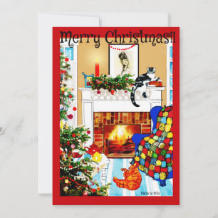 Chats autour Cosy Heart avec la carte de Noël Feu