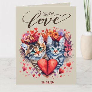 Chats avec carte de voeux pliée d'amour