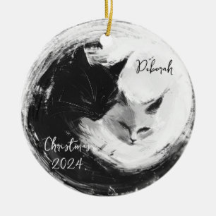Chats blancs noirs Ying Yang Ornement personnalisé