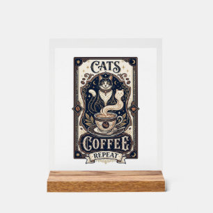 Chats Café Répéter Chat Café Vintage Vector Art S