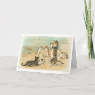 "Chats carte de voeux vintage sur plage"