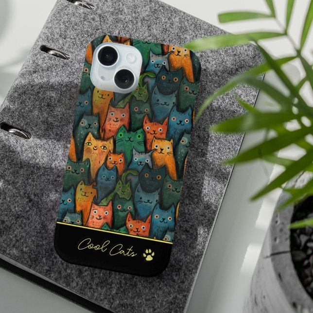 Chats cool Aquarelle couleur noir (Cool Cats Watercolor Colorful Black iPhone 15 Case)