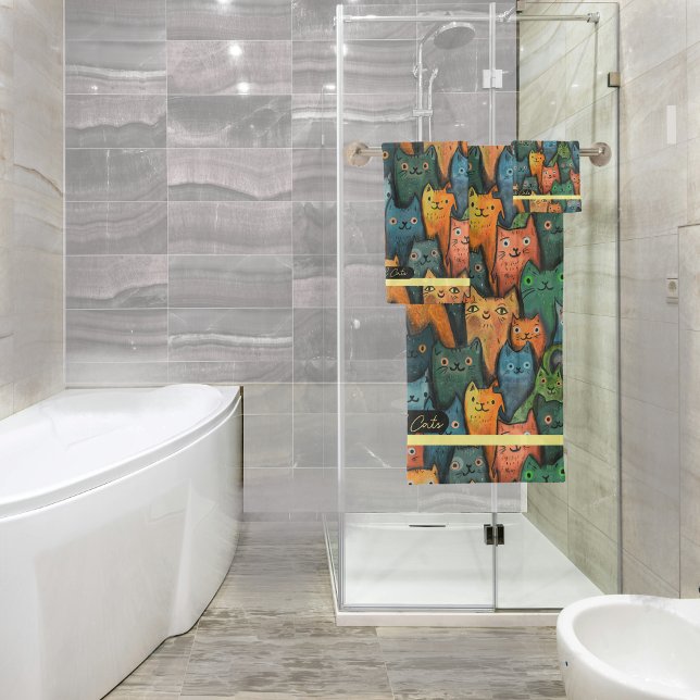 Chats cool Aquarelle couleurServiette (Cool Cats Watercolor Colorful Towel Bath Towel Set)