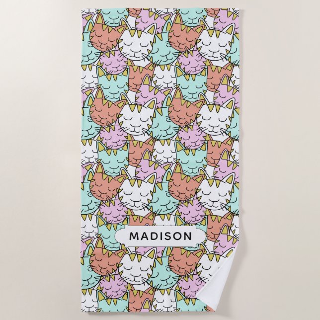Chats couchés Motif nom personnalisé serviette de  (Devant)