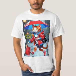 chats courant sous la pluie avec t-shirt parapluie