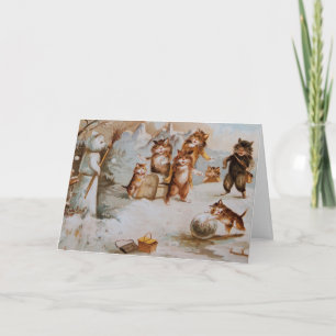 Chats dans la carte de vacances de combat de