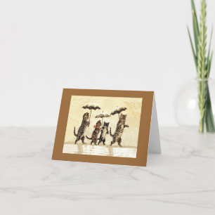 Chats dans la neige avec parapluies Carte de note