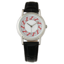 Chats dans une montre ronde - pour elle - rouge/bl