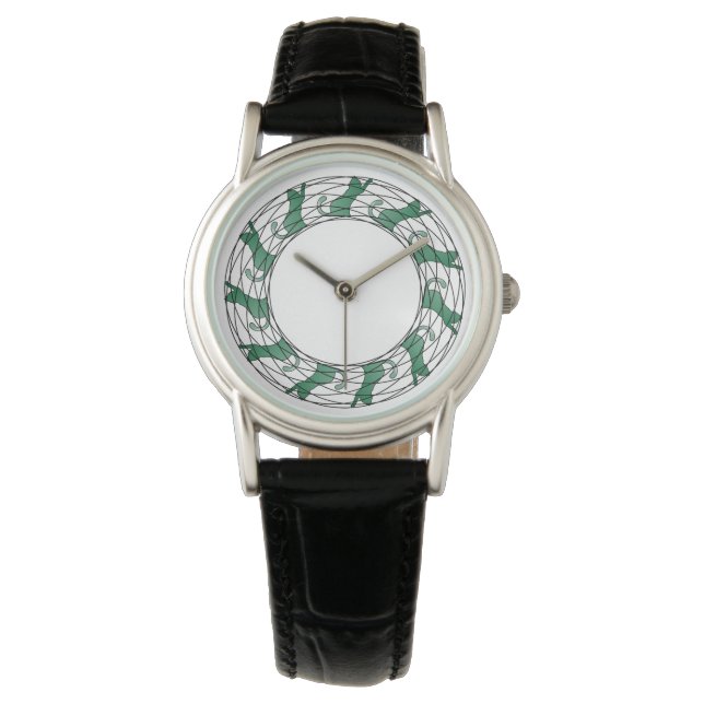 Chats dans une montre ronde - Vert/Blanc (devant)