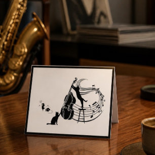 Chats de Jazz   Carte de vœux pliée Contrebasse