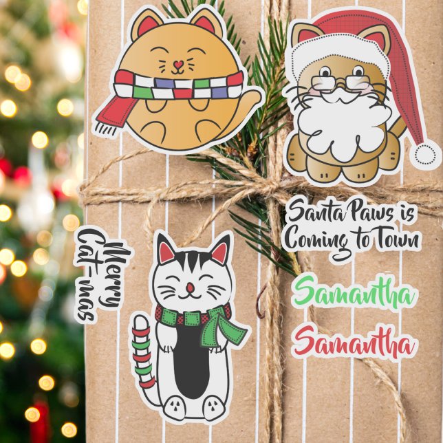 Chats de Noël amusants Sticker en vinyle sur mesur (Créateur téléchargé)