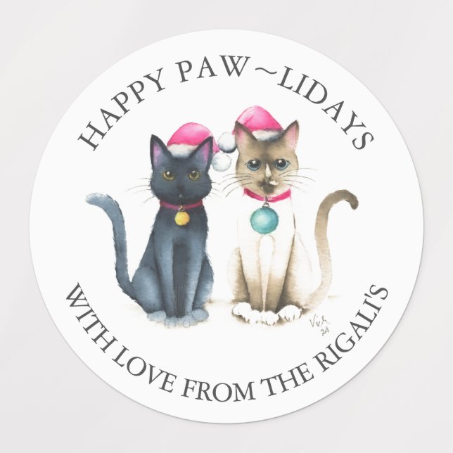Chats de Noël Étiquettes d'enveloppement de cadeau (Design 1)