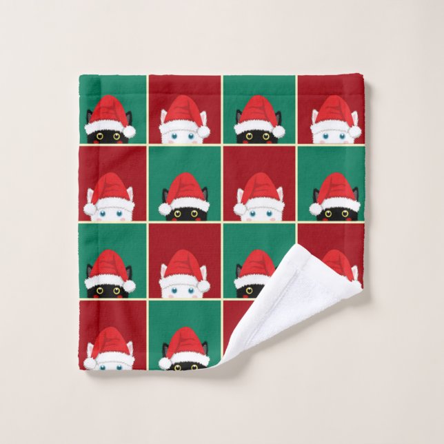 Chats De Noël Noir Et Blanc (Gant de toilette)
