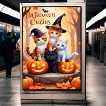 Chats d'Halloween avec affiche murale Citrouille
