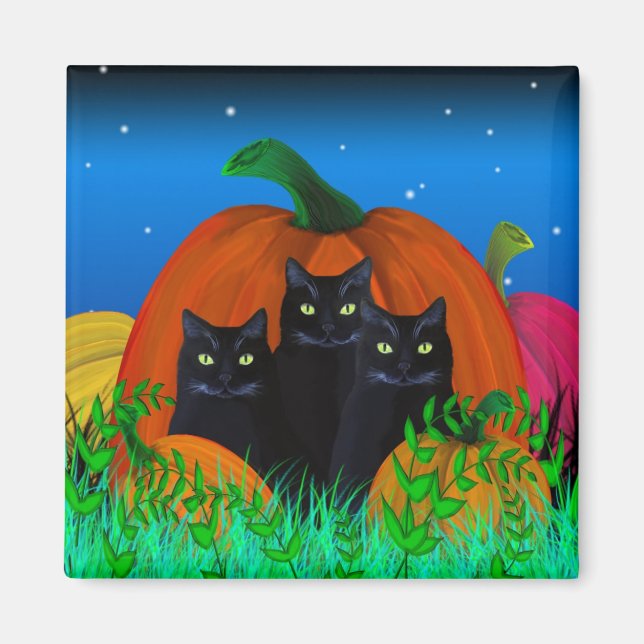Chats d'Halloween noirs avec aimant Citrouille (Devant)