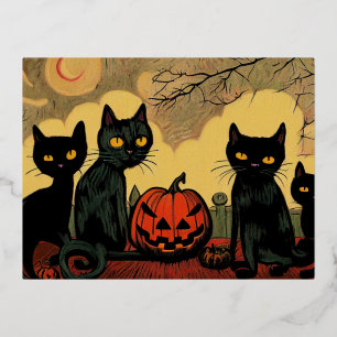 Chats d'Halloween noirs avec carte de citrouille