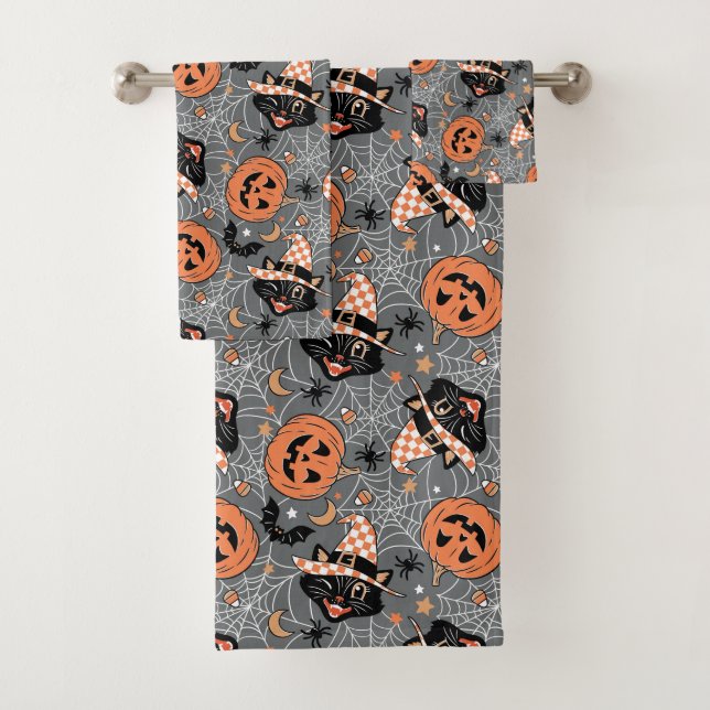 Chats d'Halloween vintages et Motifs Citrouille (En situation)