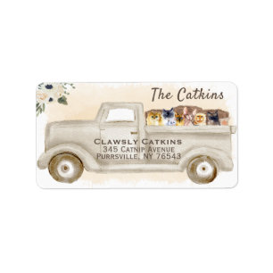 Chats en camion avec boîte, étiquette d'adresse de