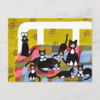 Chats en carte postale de lit