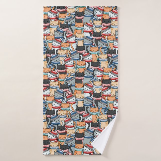 Chats en Écharpes d'hiver et Motif Casquette (Serviette de bain)