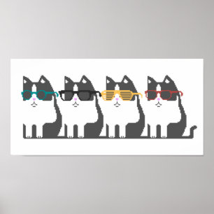 Chats en verre Ligne Pixel Poster d'art