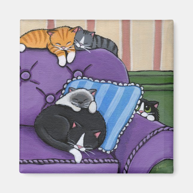 Chats endormis sur Sofa Magnet Whimsical (Devant)
