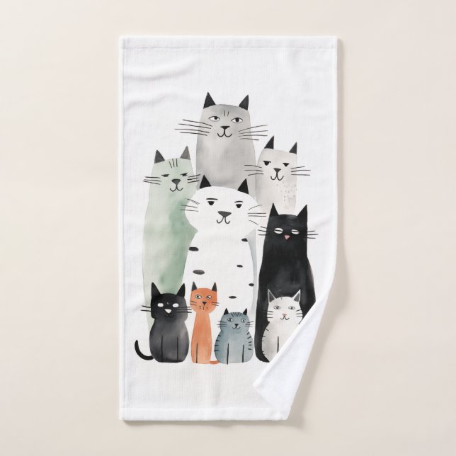 Chats et amis Aquarelle Gouache Illustration (Serviette à main)