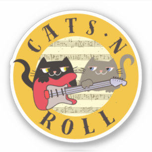 Chats et autocollant roulant Chat drôle de guitare