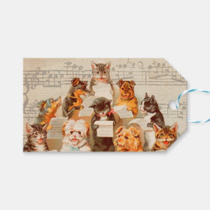 CHATS et CHIENS CHANTANT, étiquette de cadeau de