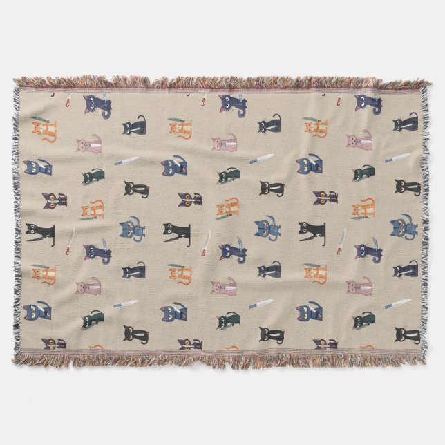Chats et couteaux amusants Lancer la couverture (Devant)