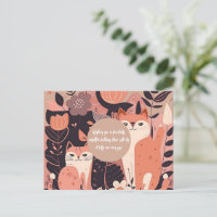 Chats et fleurs Boho rose Carte postale Anniversai