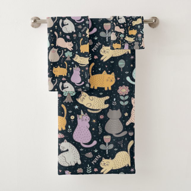 Chats et Fleurs Design Ensemble de serviettes de b (En situation)