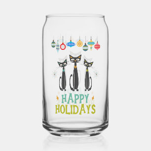 Chats et ornements noirs Retro Mi-Siècle Noël