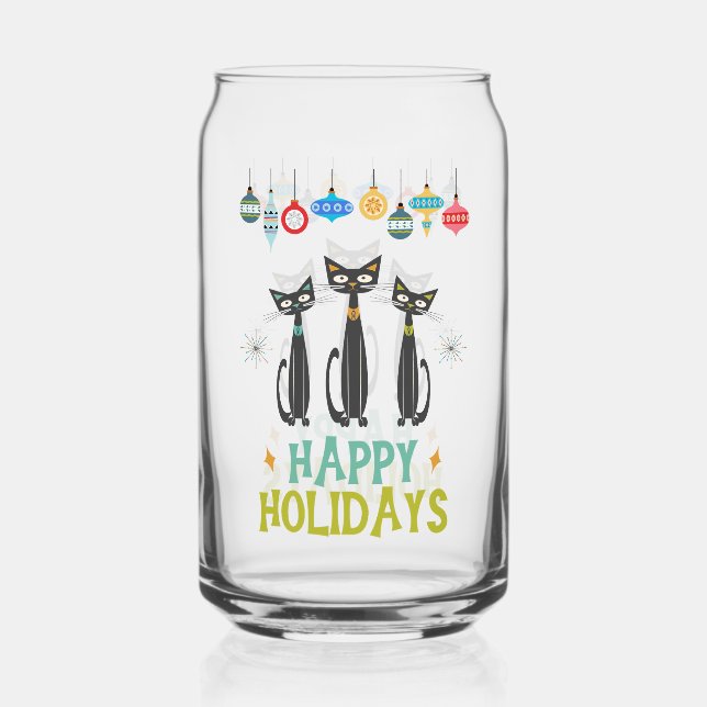 Chats et ornements noirs Retro Mi-Siècle Noël (Recto)