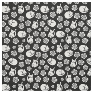 Chats et Roses en tissu noir et blanc