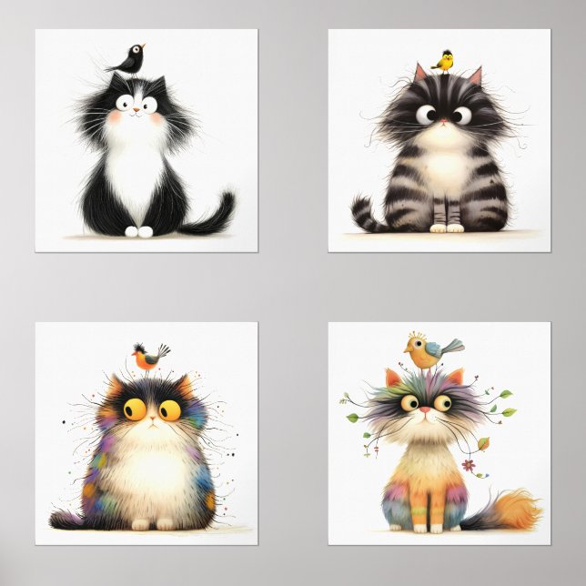 Chats Frazzled Avec Imprimantes Murales D'Aquarell (Recto)