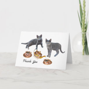 Chats gris avec Carte de remerciements de thé